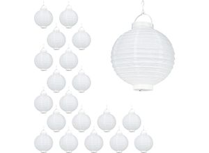 4052025270636 - Relaxdays - 20 x led Lampions weiß batteriebetrieben Lampion Set für Draußen & Drinnen zum Aufhängen Papierlaterne ø 20cm white