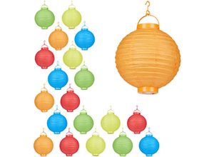 4052025270650 - Relaxdays - 20 x led Lampions bunt batteriebetrieben Lampion Set für Draußen & Drinnen zum Aufhängen Papierlaterne ø 20cm farbig