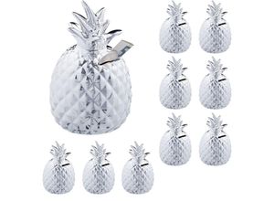 4052025273194 - Relaxdays - 10 x Spardose Ananas Dekofigur Sparschwein mit Schloss 2 Schlüssel Keramik Sparbüchse h x d 16 x 9 cm Silber