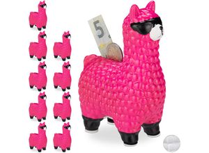 4052025273286 - 10 x Lama Spardose mit Sonnenbrille Geschenkidee & Deko Alpaka Sparbüchse aus Keramik HxBxT 155 x 11 x 6 cm pink