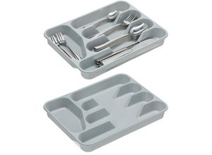 4052025277161 - Besteckkasten 2er Set Schubladeneinsatz mit 5 Fächern für Küchenbesteck Kunststoff HxBxT 4x25x33 cm grau - Relaxdays