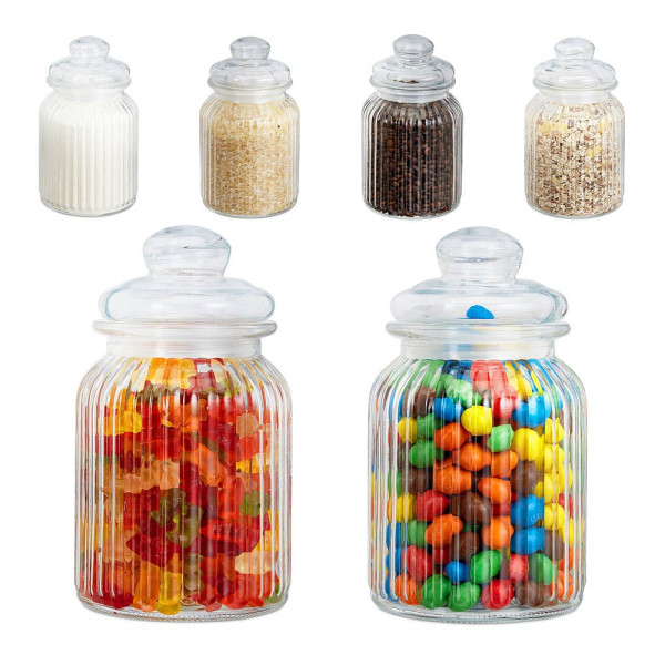 4052025277185 - Vorratsgläser 6er Set 1000 ml Deckel für Lebensmittel in Küche Hochzeit Candy Bar Zubehör luftdicht klar - Relaxdays