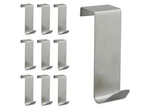 4052025277192 - Türhaken 10er Set zum Einhängen Kleiderhaken für Tür & Schrank Haken für 2 cm Türfalz Edelstahl silber - Relaxdays