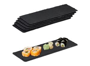 4052025278298 - Schieferplatte 6er Set längliche Servierplatten aus Schiefer Servieren & Beschriften 30x10 cm anthrazit - Relaxdays