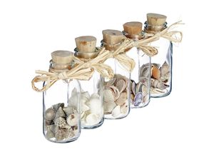 4052025279769 - Relaxdays - Muschel Deko Fläschchen 5er Set Muschel-Mix maritime Bad Dekoration Sea shells Mini Glasflaschen natur