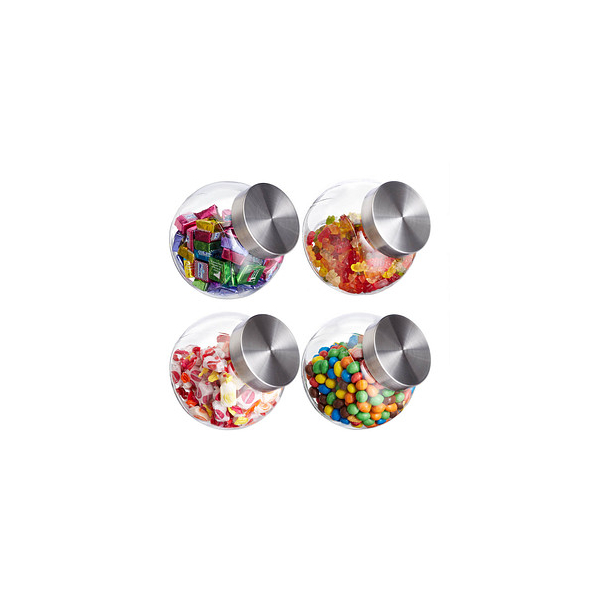 4052025280024 - Bonbongläser 4er Set 15 l Vorratsgläser für Süßigkeiten Lebensmittel Candy Bar Edelstahl-Deckel klar - Relaxdays