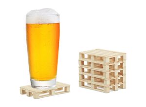 4052025280055 - Paletten Untersetzer 6er Pack Mini Paletten für Tassen & Gläser Holz Getränkeuntersetzer 2x12x8cm natur - Relaxdays