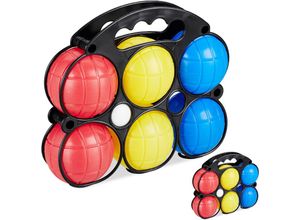 4052025281380 - 2 x Boccia Spiel 12 Petanque Kugeln in 3 Farben Kunststoff mit 2 Zielkugeln & Tragekorb Boule Set für Kinder bunt