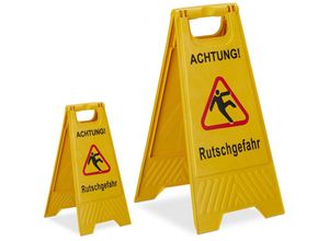 4052025281687 - 2 x Achtung Rutschgefahr Aufsteller klappbar Warnschild vor Glätte beidseitig beschriftet Hinweisschild gelb