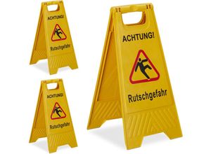 4052025281694 - 3 x Achtung Rutschgefahr Aufsteller klappbar Warnschild vor Glätte beidseitig beschriftet Hinweisschild gelb