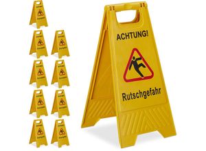 4052025281700 - Relaxdays - 10 x Achtung Rutschgefahr Aufsteller klappbar Warnschild vor Glätte beidseitig beschriftet Hinweisschild gelb