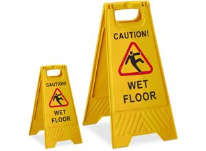 4052025281717 - Relaxdays - 2 x Achtung Rutschgefahr Aufsteller Englisch Warnschild Caution Wet Floor 2-seitig beschriftet klappbar gelb