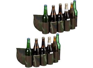 4052025284299 - Relaxdays - 2 x Biergürtel Sixpack für je 6 Dosen & Flaschen 02 - 05 l Bierhalter Gürtel Camouflage verstellbar grün braun