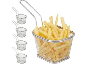 4052025286828 - Pommes Körbchen 5er Set Edelstahl Mini Frittierkorb zum Servieren für Chips Fritten Zwiebelringe silber - Relaxdays