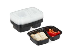 4052025286927 - Relaxdays Meal Prep Boxen 10er Set 2 Fächer mikrowellengeeignet 800 ml Kunststoff Essensbox mit Deckel schwarz