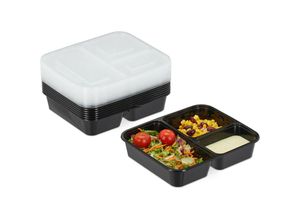 4052025286934 - Meal Prep Boxen 10er Set 3 Fächer 1000 ml mikrowellengeeignet Kunststoff Essensbox mit Deckel schwarz - Relaxdays