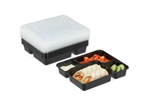 4052025286941 - Meal Prep Boxen 10er Set 4 Fächer 1000 ml mikrowellengeeignet Essensbox mit Deckel Kunststoff schwarz - Relaxdays