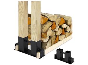 4052025287931 - Holzstapelhilfe 2er Set diy Holzunterstand für Kanthölzer Holzaufbewahrung beschichteter Stahl schwarz - Relaxdays