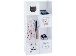 4052025287993 - Relaxdays - Steckregal Kinderzimmer Katzen Motiv 7 Fächer Kleiderstange Kleiderschrank HxBxT 145 x 74 x 365 cm weiß