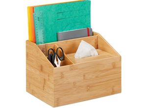 4052025288099 - Büro Organizer für Bürobedarf & Make-up 3 Fächer mit Tücherbox Bambus h x b x t 195 x 28 x 22 cm natur - Relaxdays