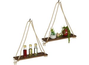 4052025289324 - Hängeregal Holz 2er Set Seil Regal Deko Pflanzen Wohnzimmer Küche Schweberegal 49 x 43 x 13 cm braun - Relaxdays