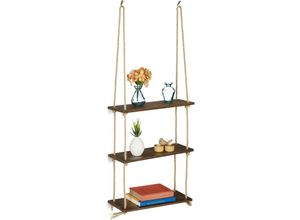 4052025289348 - Hängeregal Holz 3 Ablagen Seil Regal Deko Pflanzen Wohnzimmer Küche Wandregal hbt 96x43x15 cm braun - Relaxdays