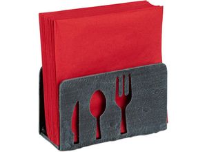 4052025289720 - Relaxdays - Serviettenhalter für 33x33 Servietten schwer mit Besteck Motiv Gusseisen Gastro Serviettenständer grau