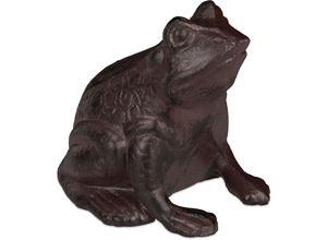 4052025289775 - Gartenfigur Frosch sitzend aus Gusseisen antike Optik wetterfest Gartendeko Balkon Froschfigur braun - Relaxdays