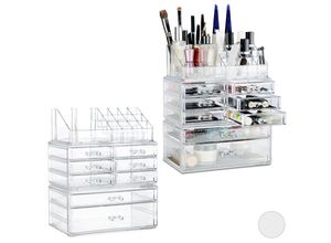 4052025290160 - Relaxdays - 2 x Make Up Organizer mit Schubladen stapelbares Kosmetikregal für Schmuck & Make Up Schminkaufbewahrung transparent