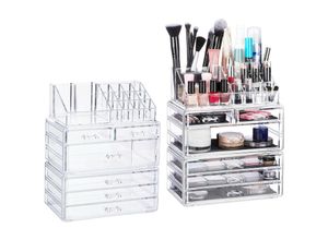 4052025290191 - Relaxdays - 2 x Kosmetikorganizer mit 6 Schubladen je 22 Fächer Make Up Organizer Schmink-Aufbewahrung aus Acryl transparent