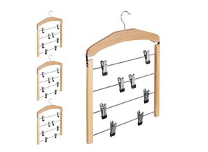 4052025290603 - Relaxdays - 4 x Rockbügel mehrfach Hosenbügel Holz 360° drehbarer Haken Kleiderbügel rutschfest hbt 455x39x25 cm silber natur