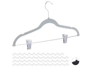 4052025290757 - Relaxdays - 48 x Samtbügel mit Clips 360° drehbarer Haken Hosenbügel rutschfeste Hemdenbügel 43 cm breit Bügel Set Samt grau