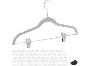 4052025290764 - Relaxdays - 60 x Samtbügel mit Clips 360° drehbarer Haken Hosenbügel rutschfeste Hemdenbügel 43 cm breit Bügel Set Samt grau