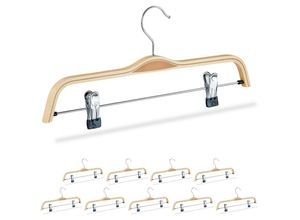 4052025290917 - Relaxdays - 10 x Hosenbügel Holz verstellbare & gummierte Clips 360° drehbarer Haken Kleiderbügel 37cm breit Klemmbügel natur