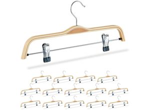 4052025290924 - Relaxdays - 15 x Hosenbügel Holz verstellbare & gummierte Clips 360° drehbarer Haken Kleiderbügel 37cm breit Klemmbügel natur