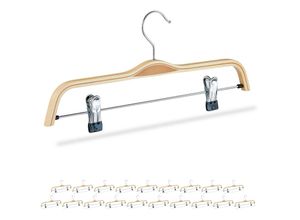 4052025290931 - Relaxdays - 20 x Hosenbügel Holz verstellbare & gummierte Clips 360° drehbarer Haken Kleiderbügel 37cm breit Klemmbügel natur