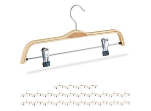 4052025290948 - Relaxdays - 25 x Hosenbügel Holz verstellbare & gummierte Clips 360° drehbarer Haken Kleiderbügel 37cm breit Klemmbügel natur