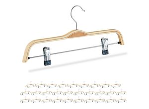 4052025290955 - Relaxdays - 30 x Hosenbügel Holz verstellbare & gummierte Clips 360° drehbarer Haken Kleiderbügel 37cm breit Klemmbügel natur