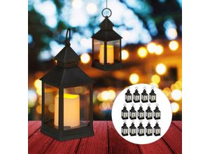 4052025291853 - 16 x led Laterne im Set Kerze mit Flammeneffekt Outdoor geeignet nostalgische Deko-Laternen h 23 cm schwarz