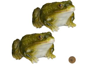 4052025292331 - Relaxdays - 2 x Gartenfigur Frosch wetterfest für Balkon Terrasse am Teich Kunststein sitzende Dekofigur Frosch grün