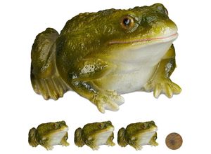 4052025292348 - Relaxdays - 4 x Gartenfigur Frosch wetterfest für Balkon Terrasse am Teich Kunststein sitzende Dekofigur Frosch grün