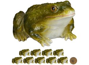 4052025292355 - Relaxdays - 10 x Gartenfigur Frosch wetterfest für Balkon Terrasse am Teich Kunststein sitzende Dekofigur Frosch grün