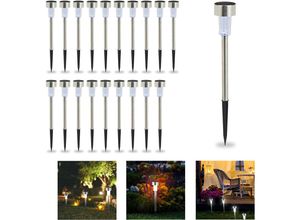 4052025292546 - Relaxdays - 20 x Solarleuchte wasserdichte led Solarlampen für Garten & Terrasse weißes Licht Edelstahl Wegeleuchte silber