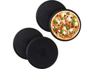 4052025292690 - Relaxdays - 4 x Pizzablech rund antihaftbeschichtet Pizza & Flammkuchen Carbonstahl Pizzaform ∅ 32 cm Pizzabackblech grau