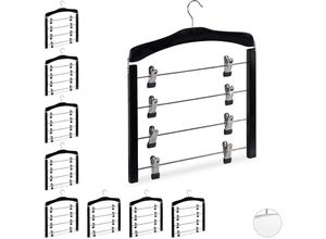 4052025292799 - Relaxdays - 9 x Rockbügel mehrfach platzsparend 360° drehbarer Haken Clipbügel für Hosen & Röcke Hosenbügel Holz schwarz