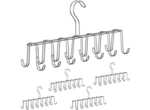 4052025293512 - Relaxdays - 5 x Gürtelhalter Krawattenhalter aus Metall platzsparend je 14 Haken Krawatten & Gürtel Kleiderschrank silber