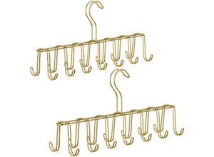 4052025293529 - Relaxdays - 2 x Gürtelhalter Krawattenhalter aus Metall platzsparend je 14 Haken Krawatten & Gürtel Kleiderschrank gold