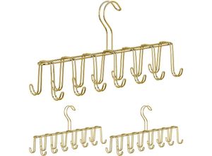 4052025293536 - Relaxdays - 3 x Gürtelhalter Krawattenhalter aus Metall platzsparend je 14 Haken Krawatten & Gürtel Kleiderschrank gold