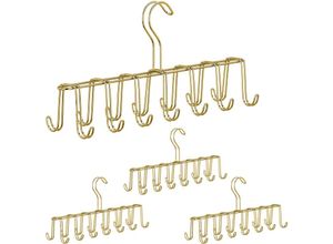 4052025293543 - Relaxdays - 4 x Gürtelhalter Krawattenhalter aus Metall platzsparend je 14 Haken Krawatten & Gürtel Kleiderschrank gold