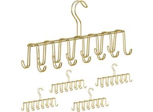 4052025293550 - Relaxdays - 5 x Gürtelhalter Krawattenhalter aus Metall platzsparend je 14 Haken Krawatten & Gürtel Kleiderschrank gold